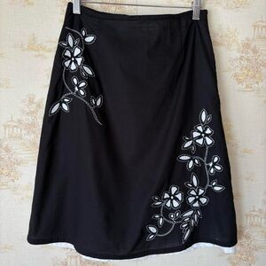 Vintage 90s y2k Talbots black white floral embroidered whimsigoth midi skirt